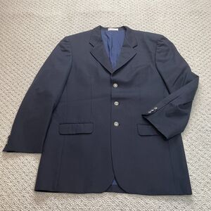 Bob Mackie Blazer Jacket Mens 48 Blue Solid Pure New Wool Three Button Long